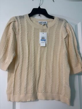DKNY Cream Cable Knit Scoop Neck Sweater
